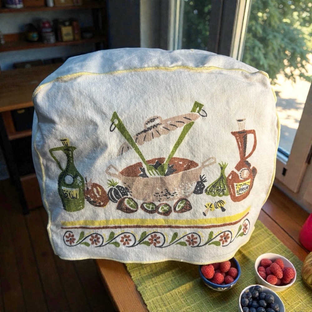 Vintage Cotton 2 Slice Toaster Cover Salad Merry Mushroom Flowers Oil Vinegar